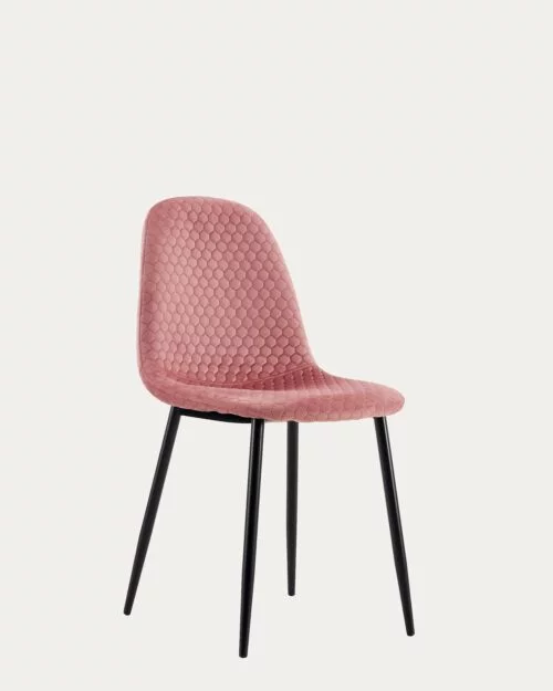 Chaise Scandinave Velours alveole rose x Black