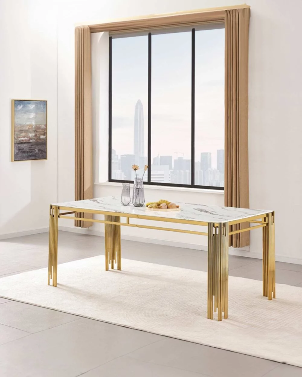 Table a manger Flute | Blanc x Gold | Rectangle | 180cm – Image 2