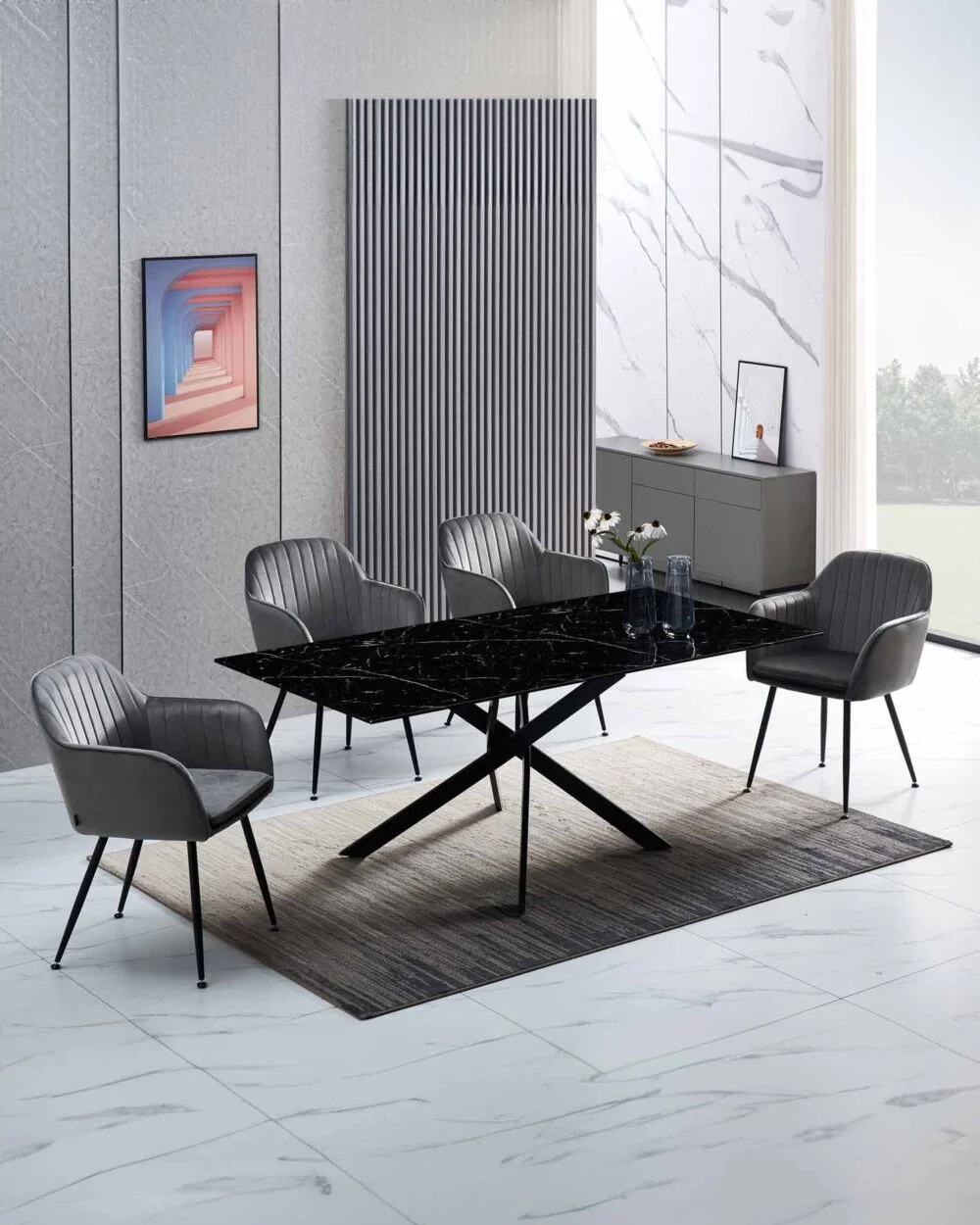 Table a manger Jessica | Marbre noir x Black | Rectangle | 150cm
